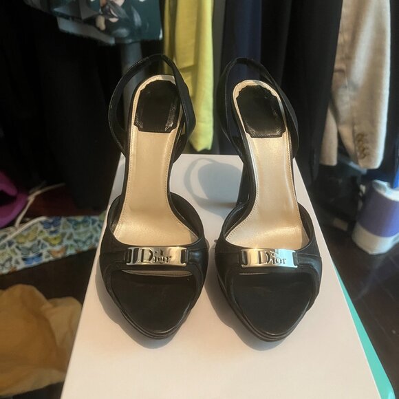 DIOR Vintage Monogram Peep Toe Heel Black - Picture 6 of 6